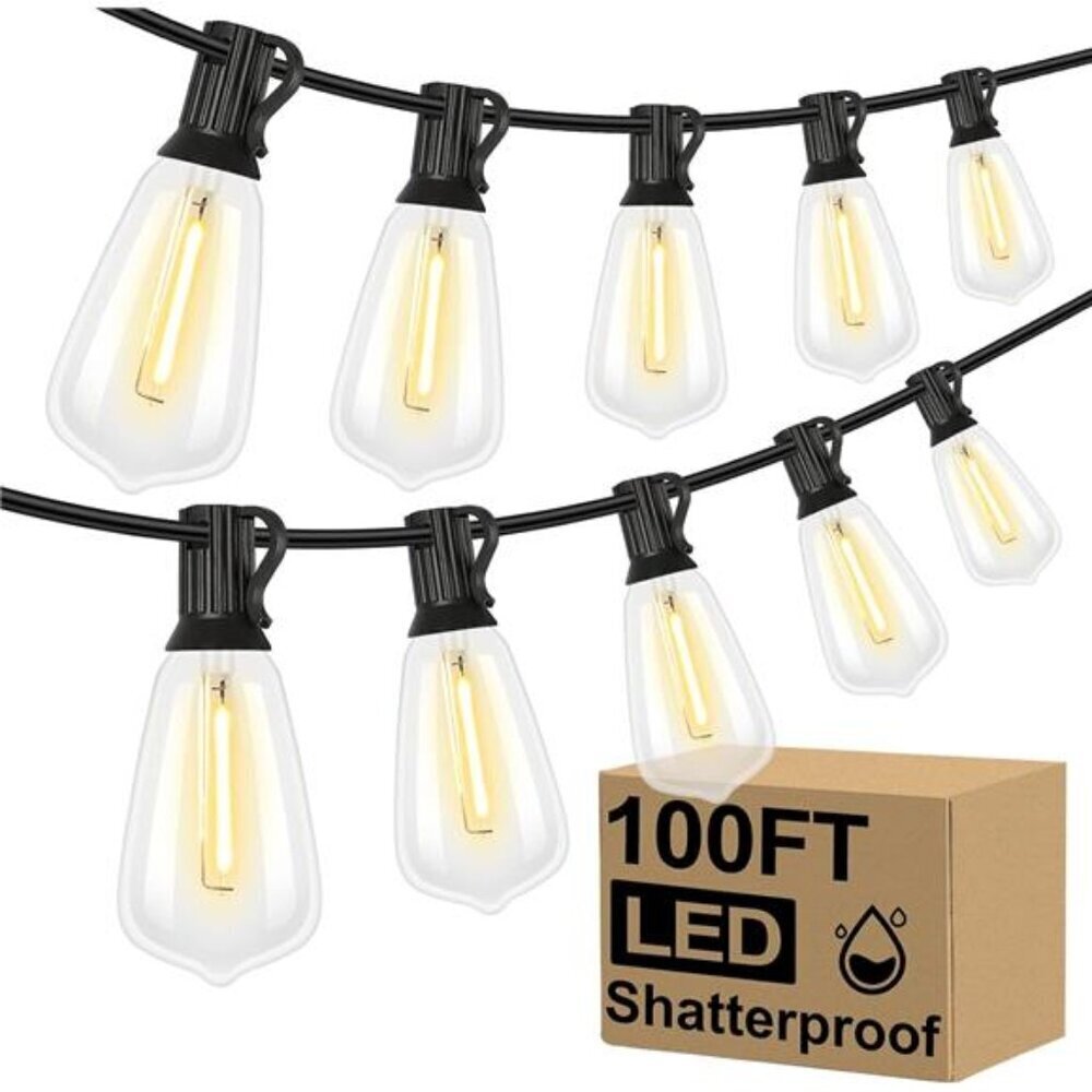 Patio String Lights 100FT Edison Bulbs 52 Shatterproof